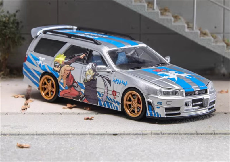 ZOOM Nissan R34 Stagea WC34 260RS cart Blue Silver 1:64 Car Pre-built Model view1