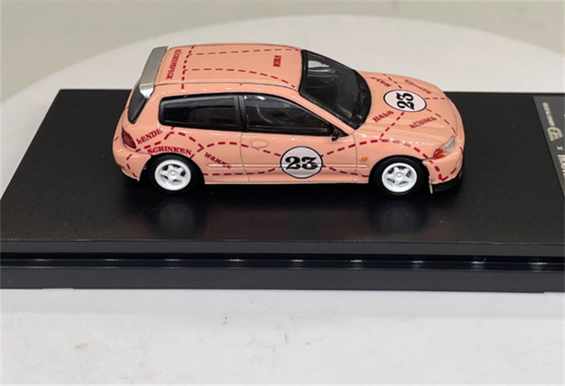 SW Honda Civic EG6 Pink Pig Coating 23# Limited Edition 500PCS ONLY 1:64 Car Pre-built Model view3