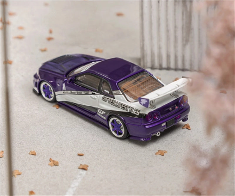 Fuji Nissan Skyline GT-R R34 Nismo Z-Tune Purple silver Limited Edition 999PCS ONLY 1:64 Car Pre-built Model view2