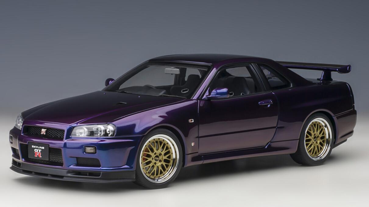 AUTOART Nissan Skyline GT-R (R34) V-Spec II with BBS LM wheels midnight purple 1:18car Pre-a Model
