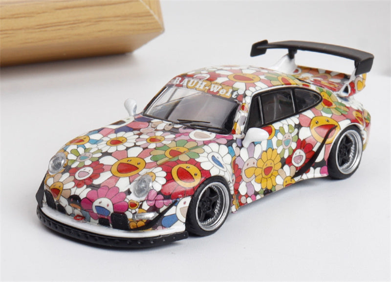 FLAME Porsche RWB 993 Sunflower Night Light Edition Limited Edition 499PCS ONLY RAUH - Welt 1:64 Car Pre-built Model view1