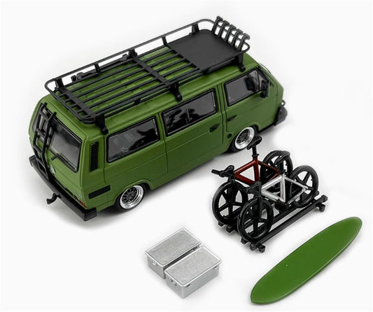 Mortal VW T3 Magway van BBS Low lying version olive drab - with Accessories 1:64 Car Pre-built Model view2