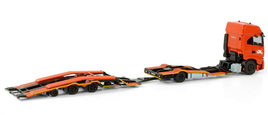 WSI IVECO S-WAY AS HIGH RIGED TRUCK TRANSPORTER TRUCK 4X2 TRUCK TRANSPORTER DRAWBAR TRAILER - 3 AXLE De Rooy 1:50 Model
