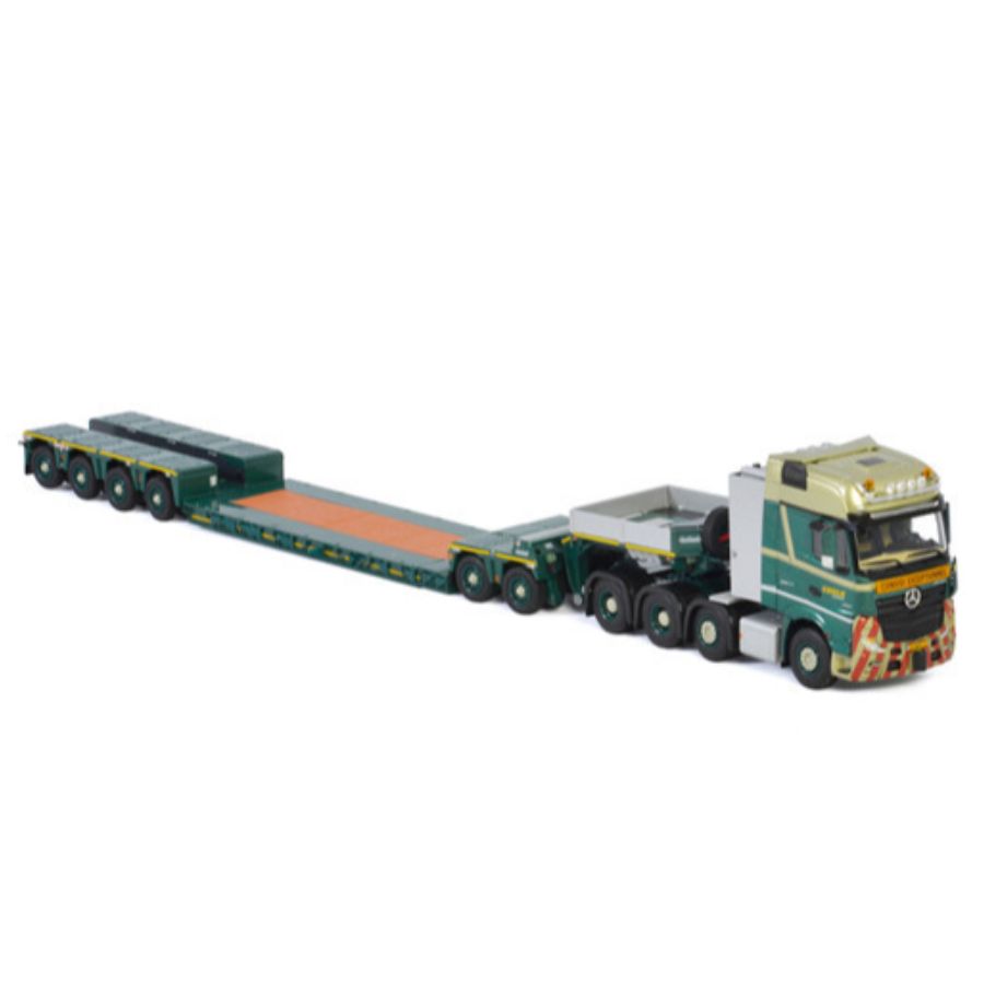 WSI BENZ ACTROS MP4 SLT GIGA SPACE 8X4 LOWLOADER 4 AXLE + DOLLY 2 AXLE BOLK TRANSPORT 1/50 DIECAST Truck