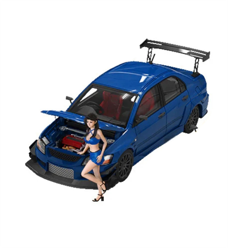 TimeMicro Mitsubishi Lancer Evolution IX Racing car Blue w/ Doll Version 1:64 car Pre-built Model view2