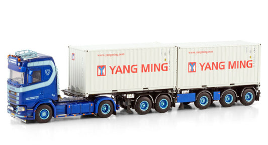 WSI SCANIA S NORMAL CS20N 4X2 2CONNECT COMBI TRAILER - 2+3 AXLE + 2X 20FT CONTAINER Van Wonderen Beesd B.V. Yang Ming 1:50 Model