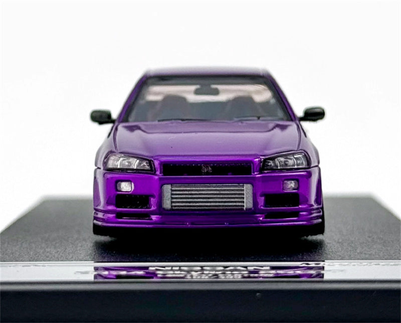 Mortal Nissan GTR ER34 25GT SKYLINE URAS Modified Edition BBS wheel purple Limited Edition 1:64 Car Pre-built Model view6