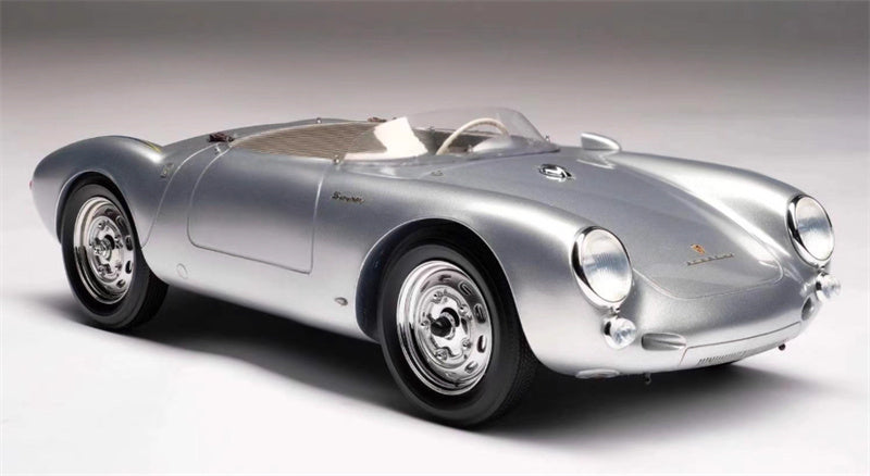 1:18 Porsche 550 SPYDER Silver Amalgam convertible Resin Car Model view1