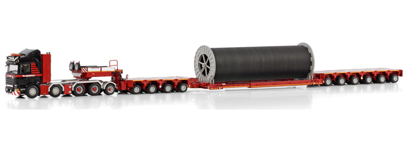 Mammoet Scania R streamline highline 8x4 add on axle with 4 bed 6 trailer + cable reel 1:50 Truck Pre-built Model