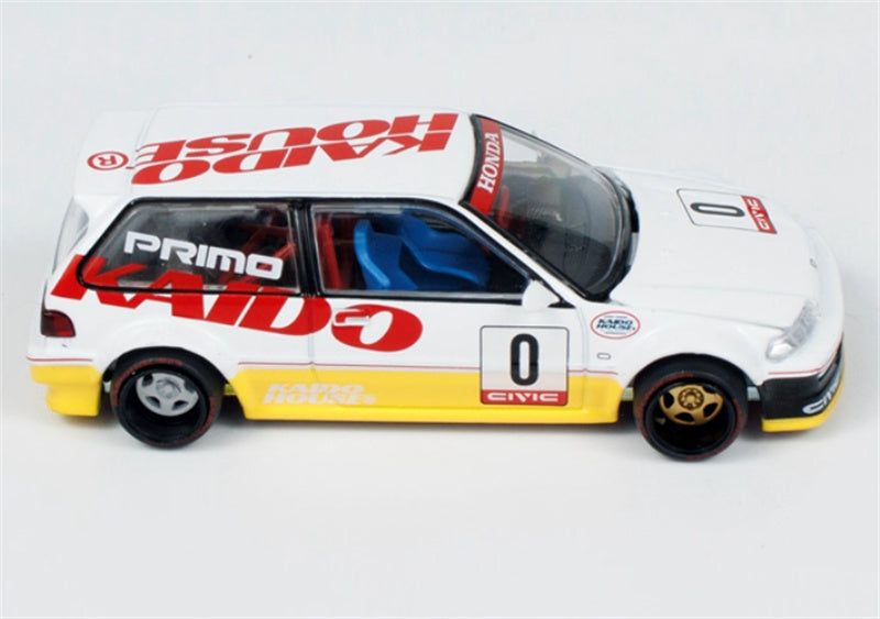 KaidoHouse x MiniGT Honda Civic EF KANJO V1 #0 White yellow color box packaging 1:64 Car Pre-built Model view2
