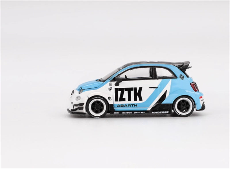 MINIGT LB-WORKS x Abas Works Abarth 595 IZTK blue-white color box packaging 1:64 Car Pre-built Model view3