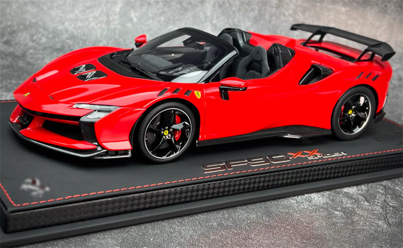 BBR MODELS Ferrari SF90XX Spider Rosso Crosa Limited Edition 150PCS ONLY Leather base 1:18 Car Pre-built Model view1