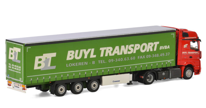 WSI ACTROS MP4 BIG SPACE 4x2 CURTAINSIDE / TAUTLINER TRAILER - 3 AXLE Buyl Transport 1:50 Truck Pre-built Model