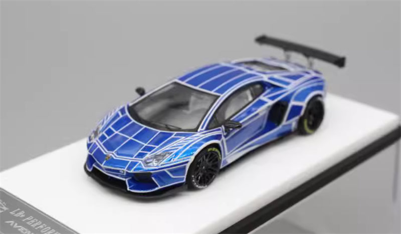 KING MODEL Lamborghini LP700 AVENTADOR Burst Pattern Luminous Edition Plated Blue 1:64 Car Pre-built Model view3