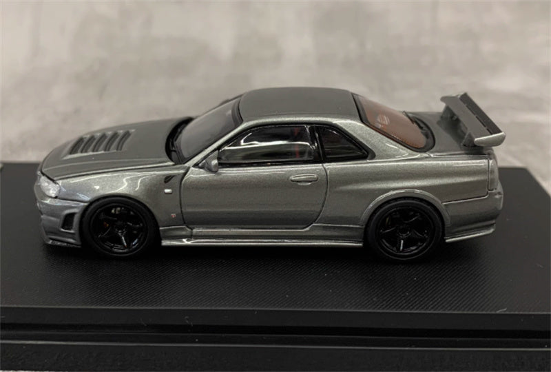 MOTORHELIX NISSAN SKYLINE GT-R R34 (NISMO) CRS VER Metallic Grey Limited Edition 699PCS ONLY 1:64 Car Pre-built Model view3