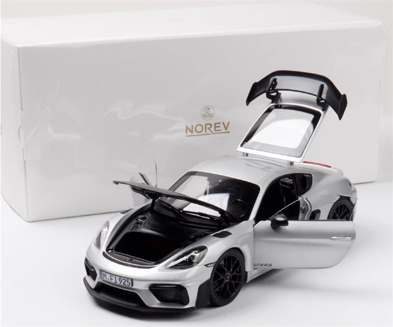 1:18 PORSCHE Cayman GT4 RS 2024 Silver carbon cover  Norev Hard top Tail Wing Edition DIECAST Car Model