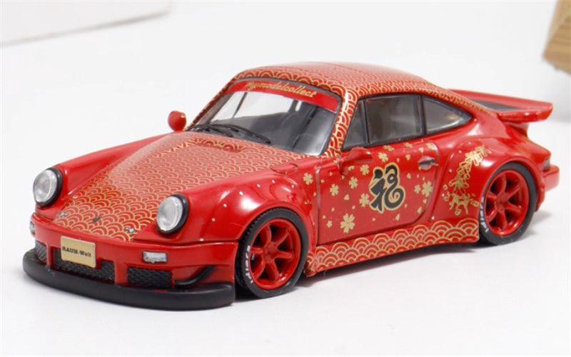 mymodelcollect Porsche RWB 964 Red New Year's Edition Limited Edition RAUH - Welt 1:64 Car Pre-built Model view1