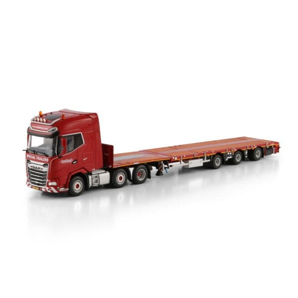 1:50 DAF NOOTEBOOM RED LINE XG + MY25 6X2 FLATBED MEGA TRAILER 3 AXLE WSI Red Diecast Model
