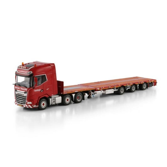 1:50 DAF NOOTEBOOM RED LINE XG + MY25 6X2 FLATBED MEGA TRAILER 3 AXLE WSI Red Diecast Model