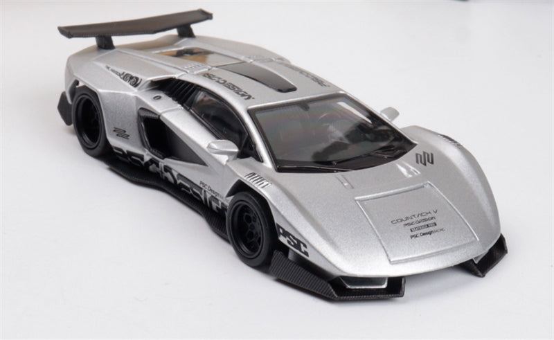 TIMEMICRO Lamborghini Countach Silver PSC Design 1:64 Car Pre-built Model view3