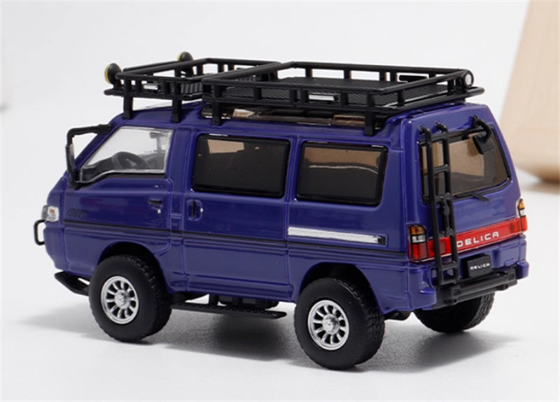 Autobots Models Mitsubishi Delica 3rd Generation Wagon 4X4 Off Road Modified Edition purplish blue - w/ accessories 1:64 Car Pre-built Model view3
