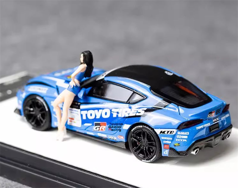 AURORA MODEL Toyota Supra A90 Blue HKS w/ Doll Version Oriental Tires 1:64 car Pre-built Model view4