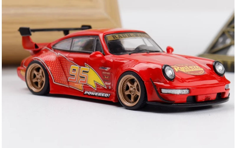 1:64 Porsche 964 Red Lightning McQueen DECODE Golden Wheel Limited 500 pcs DIECAST Car Model