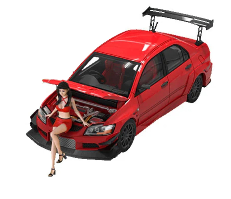 TimeMicro Mitsubishi Lancer Evolution IX Racing car Red w/ Doll Version 1:64 car Pre-built Model view2