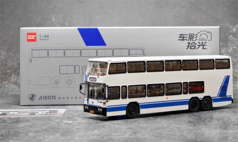 AUTO-GLIMPSE Jinling Double decker JLY6121S Special Route 5 Bus Blue white coating 1:64 Bus Pre-built Model view8