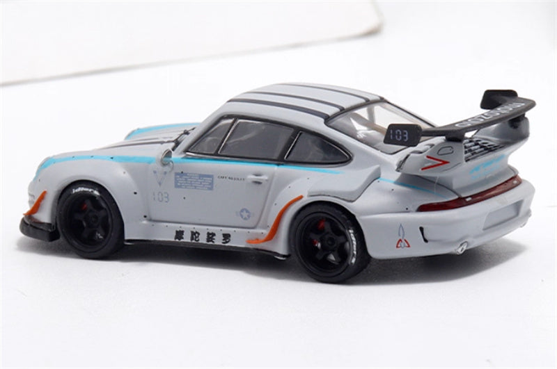 TOP MODELS Porsche RWB 993 Motozolo Battle Grey Limited Edition RAUH - Welt 1:64 Car Pre-built Model view3