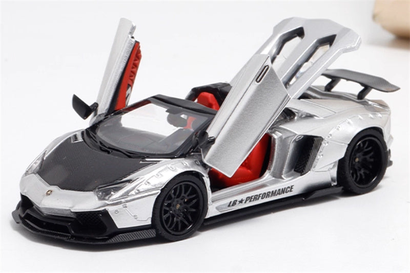 Rhino Model Lamborghini AVENTADOR LP700-4 LBWK Supercar Full Open Edition Limited Edition 499PCS ONLY silver 1:64 Car Pre-built Model view1
