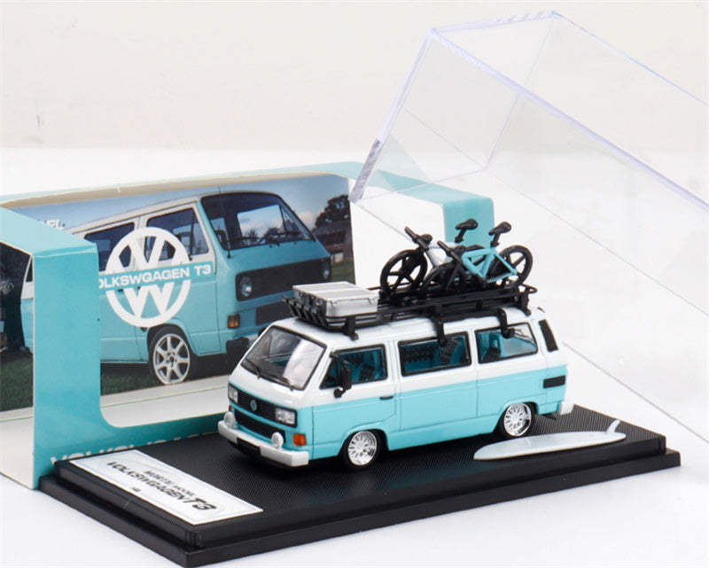 Mortal VW T3 Magway van BBS light Blue + White Double Splicing with accessories 1:64 Car Pre-built Model view8