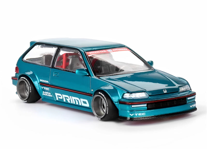 KaidoHouse x MiniGT Honda Civic (EF) Kaido Works V1 supercar blue-green 1:64 Car Pre-built Model view3