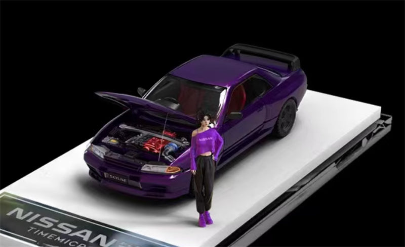 TIMEMICRO Nissan GTR R32 with Figure metal purple Limited Edition 999PCS ONLY 1:64 Car Pre-built Model view1