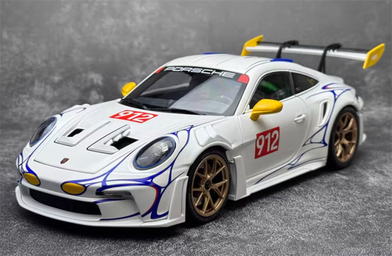 1:18 PORSCHE 911 (992) GT3 RS #912 2023 White Yellow Decor  MINICHAMPS  DIECAST Car Model