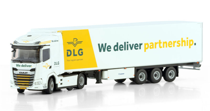 WSI DAF XG 6X2 MIDLIFT AXLE REEFER TRAILER - 3 AXLE DLG Logistics 1:50 Truck Pre-built Model