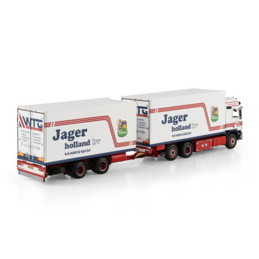 1:50 VOLVO MELLEMA / JAGER F12 GLOBETROTTER 6X2 REEFER DRAWBAR CENTRE-AXLED TRAILER WSI Diecast Model