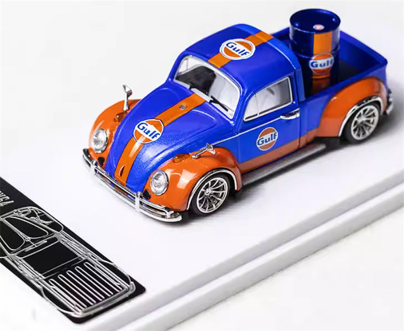 Liberty 64 Volkswagen Beetle Pickup Gulf Painting w/ resin Gulf oil drum 1:64 Car Pre-built Airliner Model Display view1