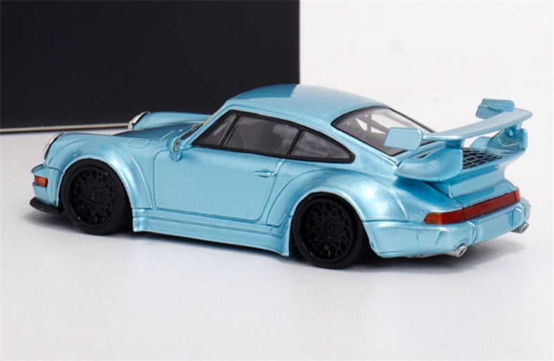 TPC Porsche 911 RWB 964 Widebody Conversion Limited Edition 500PCS ONLY Ice Blue - Black Wheel 1:64 Car Pre-built Model view5
