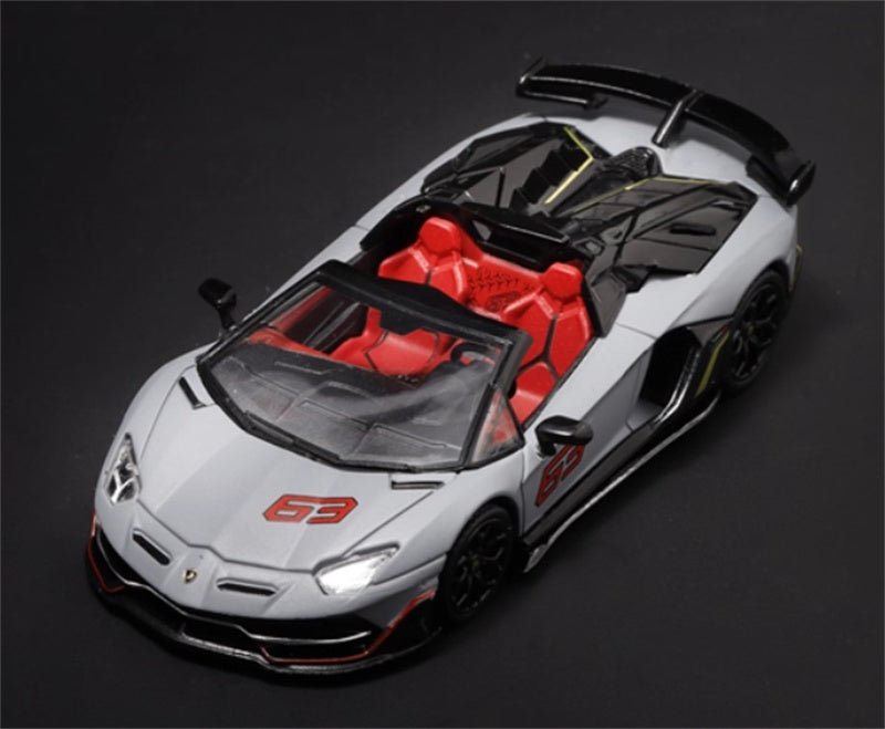MAXWELL Lamborghini Aventador SVJ 63 Roadster Light grey convertible 1:64 Car Pre-built Model view3