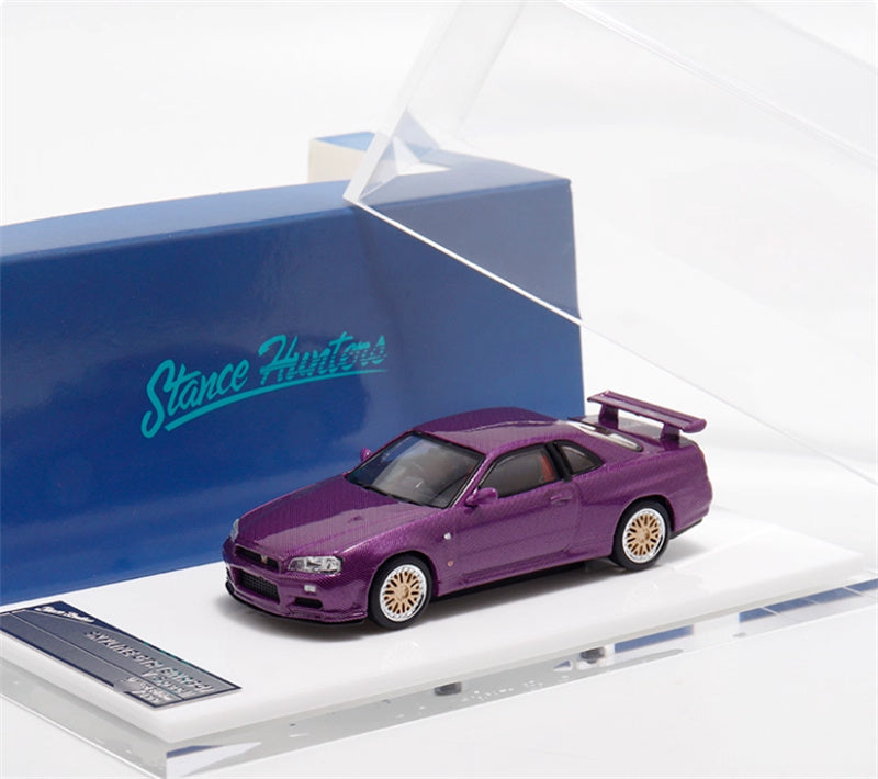 Stance Hunters Nissan Skyline GTR BNR34 V-SPEC-II Purple Carbon BBS Wheel Limited Edition 499PCS ONLY 1:64 Car Pre-built Model view4