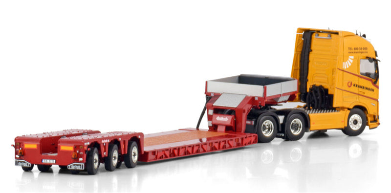 WSI VOLVO FH5 GLOBETROTTER XL 6X2 TAG AXLE EURO PX LOW LOADER - 3 AXLE Kranringen 1:50 Model