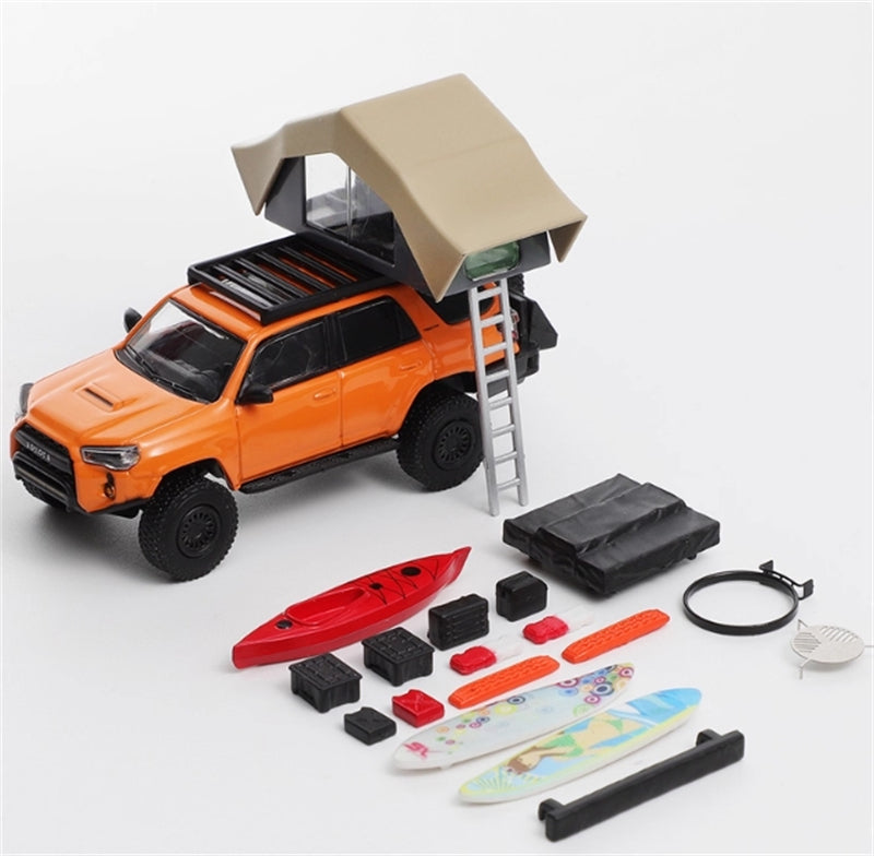 GCD Toyota 4Runner TRD PRO Overland SUV Modified Version Orange w/ 18 Parts LHD 1:64 Car Pre-built Model view3