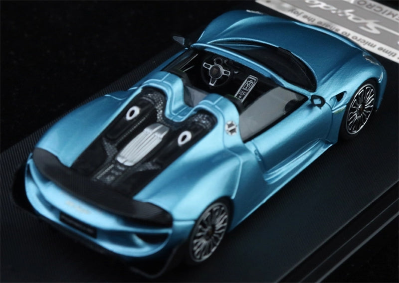 TimeMicro Porsche 918 Spyder Electric Blue Regular Version Limited Edition 999PCS ONLY 1:64 car Pre-built Model view3
