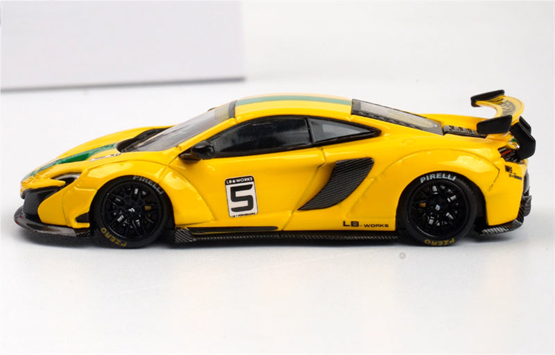 Star Model McLaren 650S LBWK modified wide body supercar Premium Wheel Yellow green Stripes 5# 1:64 Car Pre-built Model view3
