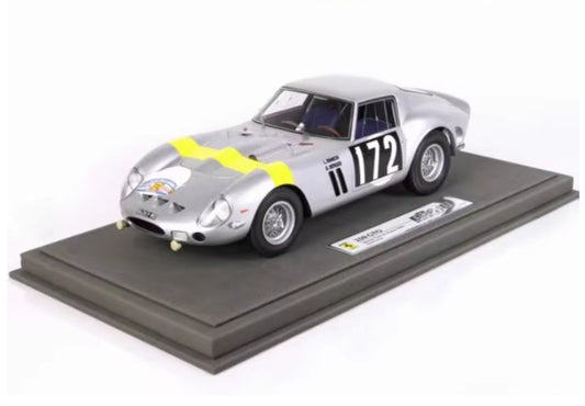 BBR MODELS Ferrari 250 GTO Tour DE France 1964 Winner #172 silver Limited Edition 158PCS ONLY Leather base 1:18 Car Pre-built Model view1