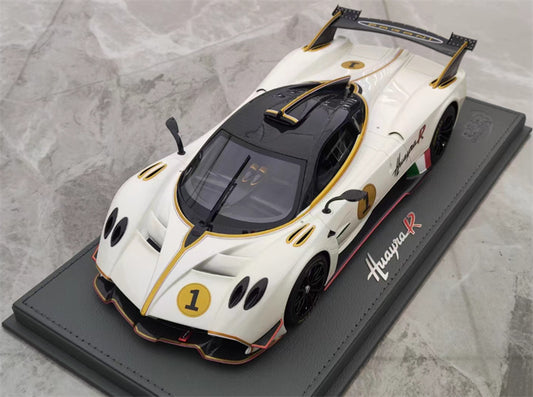 BBR MODELS Pagani Huayra R White Bianco gloss Carbon Roof #1 Limited Edition 100PCS ONLY Leather base 1:18 Car Pre-built Model view1