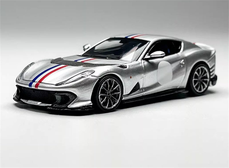 TOC Ferrari FE812C Coupe Sports ARGENTO NURBURGRING / FRENCH TRICOLORE STRIPE 1:64 Car Pre-built Model