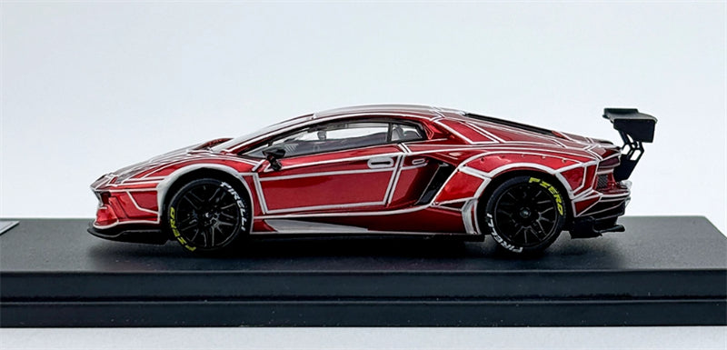 KING MODEL Lamborghini LP700 AVENTADOR Burst Pattern Luminous Edition Electroplated Red 1:64 Car Pre-built Model view2
