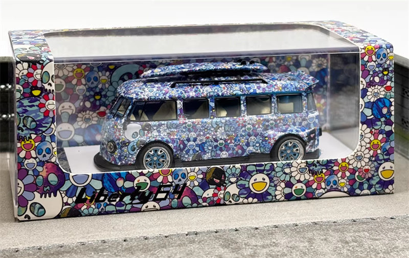 Liberty 64 Volkswagen T1 van Kombi wide body modified version Blue Sunflower 1:64 Car Pre-built Airliner Model Display view8